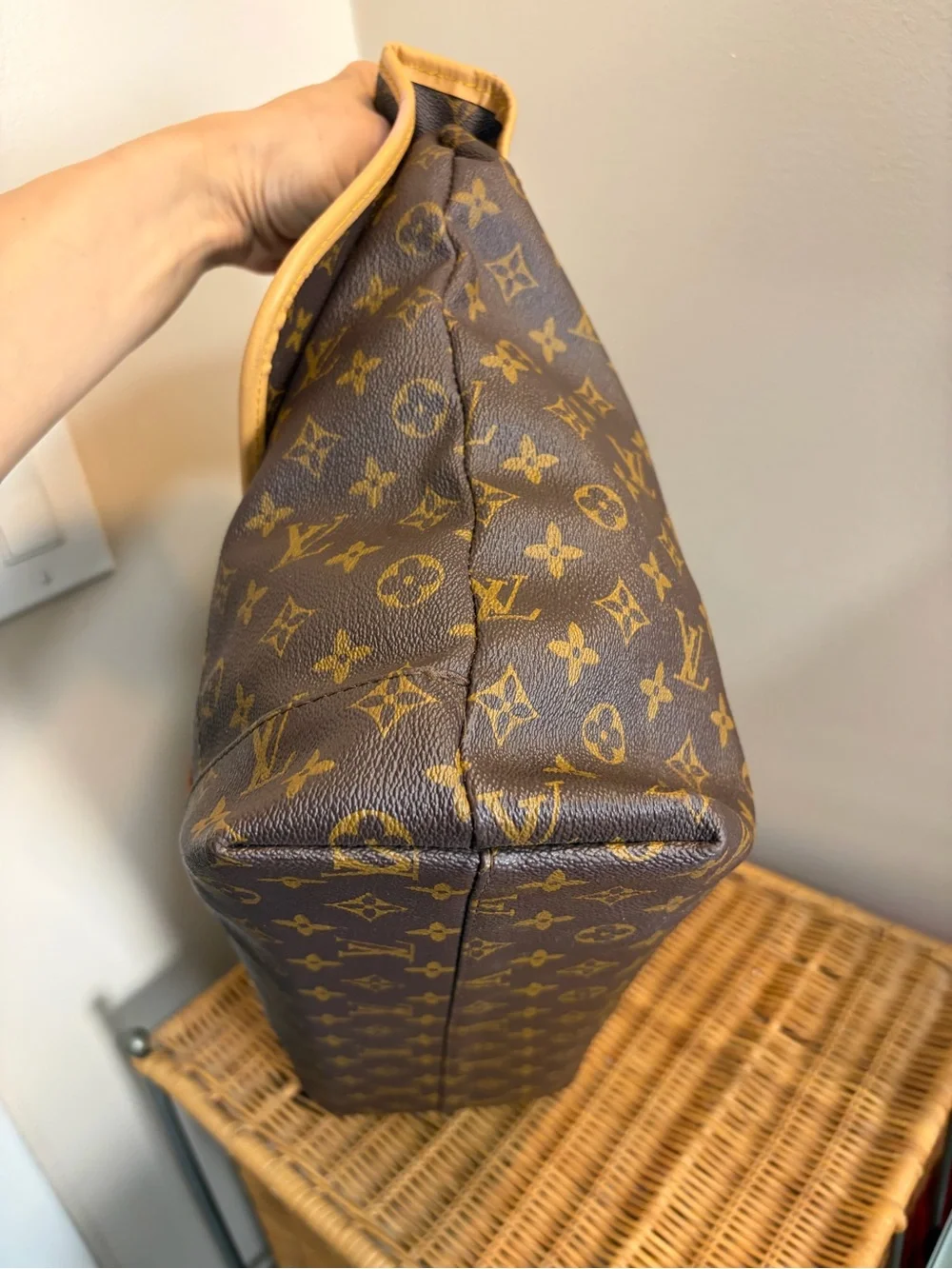 Louis Vuitton Brown Monogram Canvas Briefcase with Tan Leather Trim